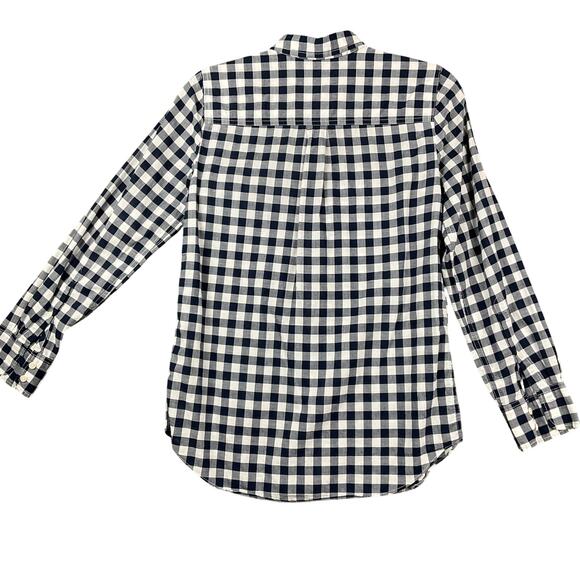 J CREW Womens Shirt Gingham Signature Fit Button Up Navy Blue White Plaid XS - Picture 6 of 12